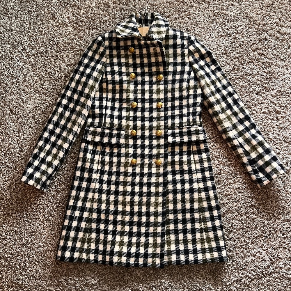 J. Crew Double Breasted Coat in Cypress Black Ivory Oxford Check Plaid 2